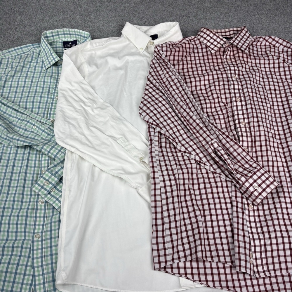 Stafford Dress Shirts Mens 17.5 - 34/35 Lot Of 3 Green White Blue Red Button Ups